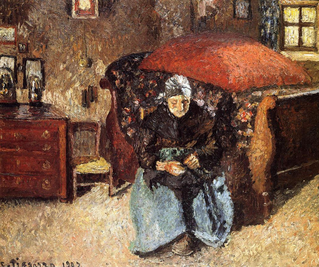 Камиль Писсарро. "Пожилая женщина, штопающая старую одежду, Морэ". 1902.